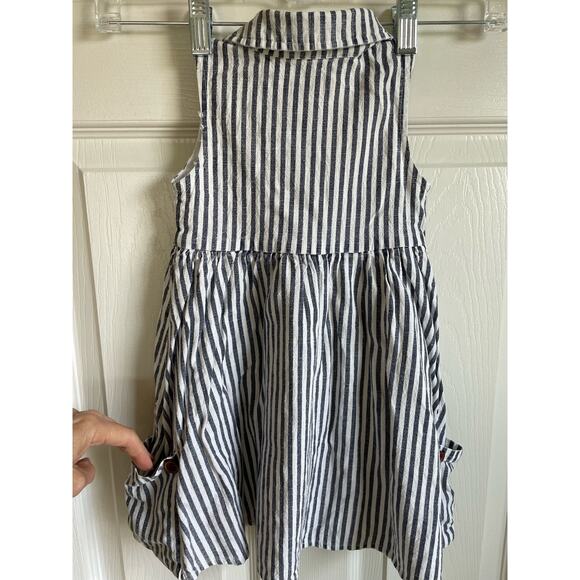 SWEET HONEY Toddler Girls 2T Striped Dress Pockets Cotton Linen Blue White - Picture 3 of 8